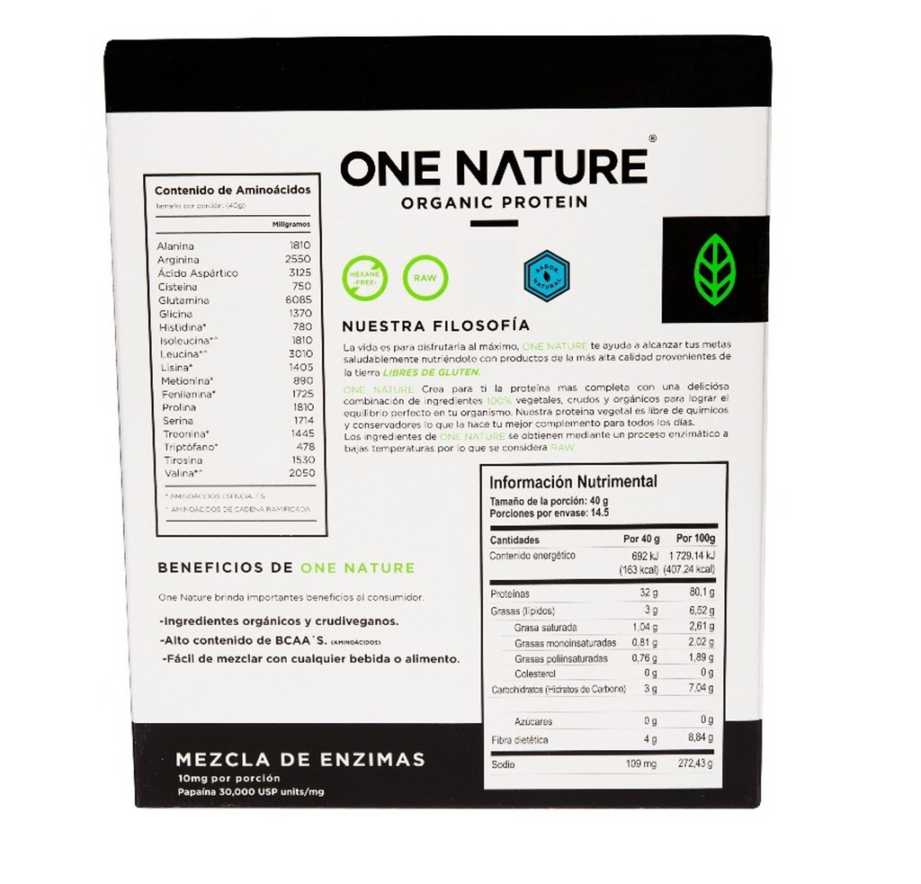 Proteína orgánica One Nature sabor natural – 580 gramos