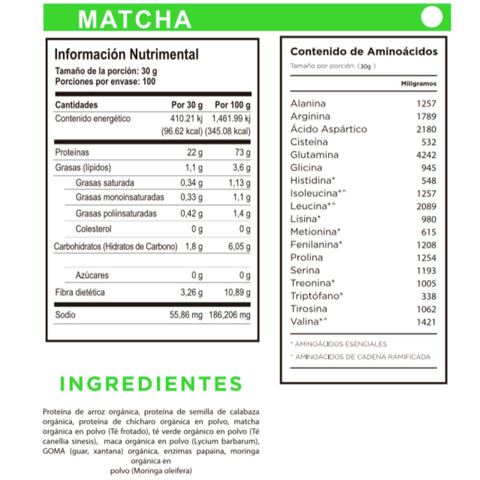 Image of Proteína orgánica One Nature de Matcha – 3 kilogramos - One Nature Organic
