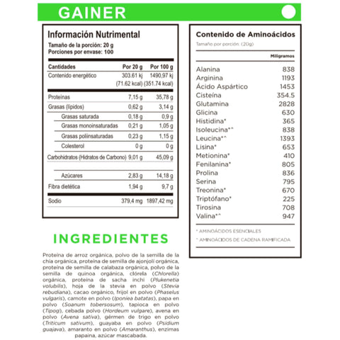 Image of Proteína orgánica One Nature, MASS GAINER 3 Kg. (150 porciones) - One Nature Organic